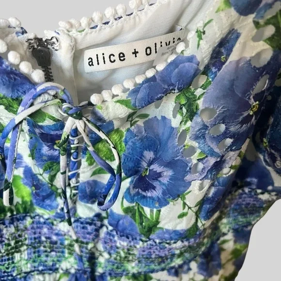 Alice + Olivia Crawford Mini Dress Womens Blue Floral Print